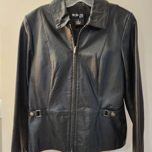 Style & Co. Women's Dark Leather Jacket with Button Details